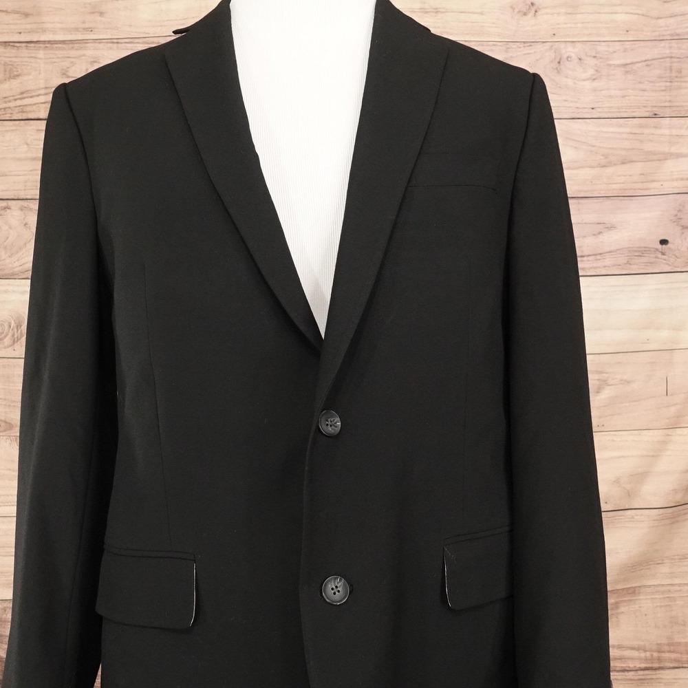 J. Ferrar Suit Jacket Mens 42L Black Polyester Viscose Classic Stretch 2 Button